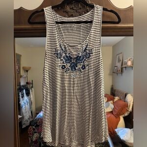 American Eagle Striped Floral Embroidered Tank Top, L